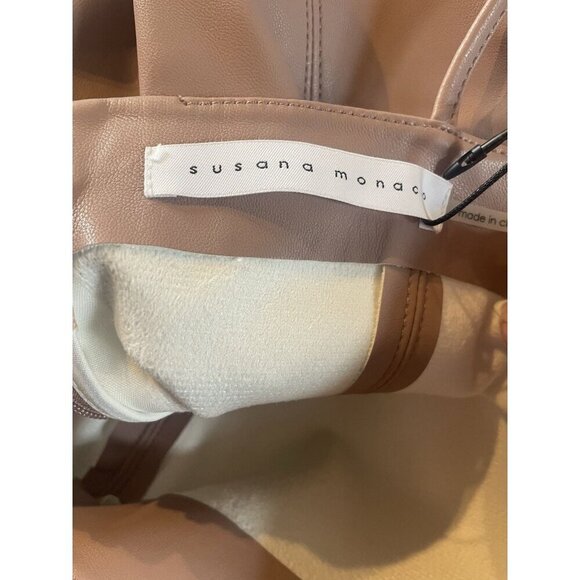 NWT Susana Monaco faux vegan leather sheath high slit beige tan broiche small - Picture 9 of 11